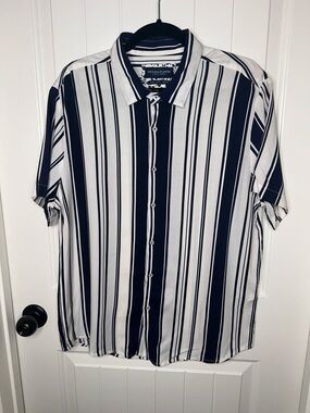 Denim & Flower Vertical Stripe Short Sleeve Button Shirt
